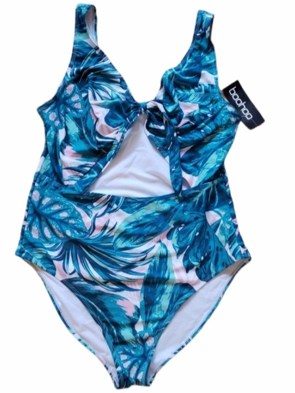 Boohoo Teal Tropical One-Piece Swimsuit